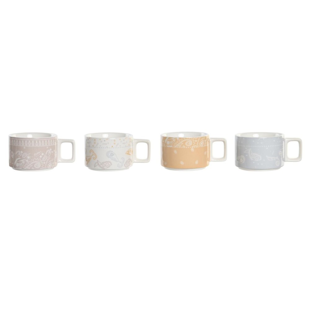 Ensemble de tasses à café DKD Home Decor Jaune Bleu Blanc Rouge Métal Bambou Dolomite 260 ml 4 Pièces