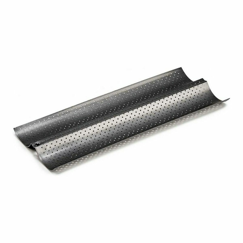 Moule pour Baguettes Gris foncé Métal Acier au carbone 16 x 2,5 x 38 cm Pain (12 Unités)