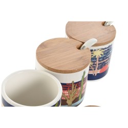 Sugar Bowl Home ESPRIT Blue Green Pink Lilac Bamboo Dolomite 7,5 x 7,5 x 7,5 cm (3 Units)