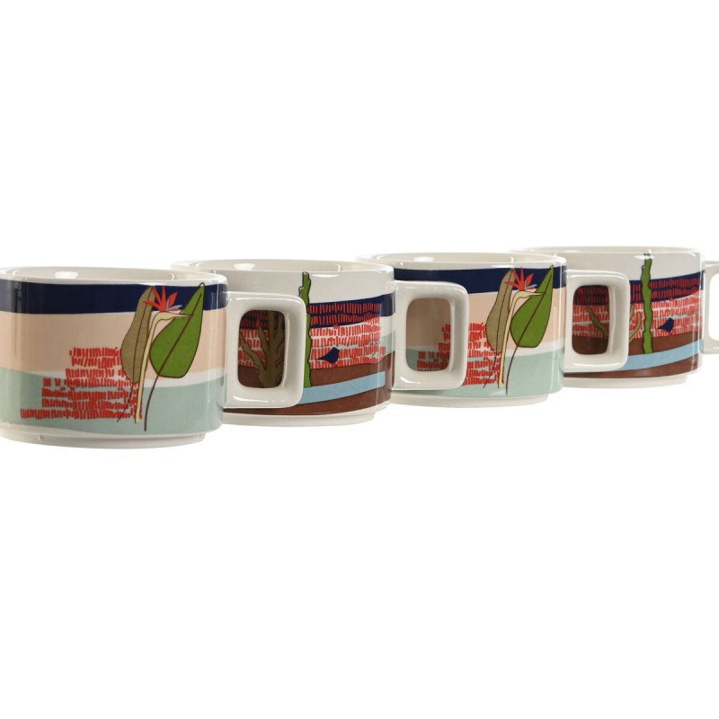 Ensemble de tasses à café Home ESPRIT Bleu Vert Rose Lila Métal Bambou Dolomite 260 ml