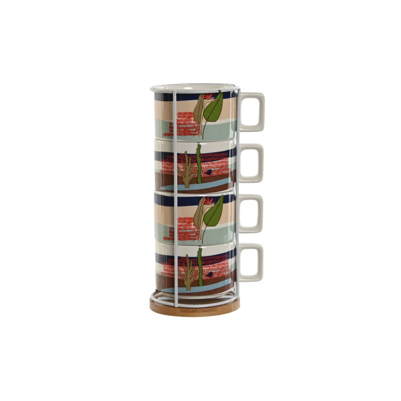 Ensemble de tasses à café Home ESPRIT Bleu Vert Rose Lila Métal Bambou Dolomite 260 ml