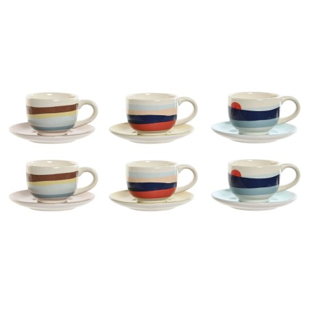 Set of 6 Cups with Plate Home ESPRIT Yellow Blue Green Lilac Metal Dolomite 180 ml