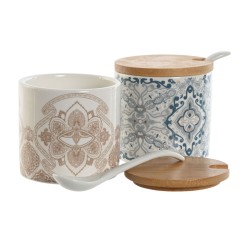 Sugar Bowl Home ESPRIT Blue Beige Pink Lilac Bamboo Dolomite 7,5 x 7,5 x 7,5 cm (2 Units)