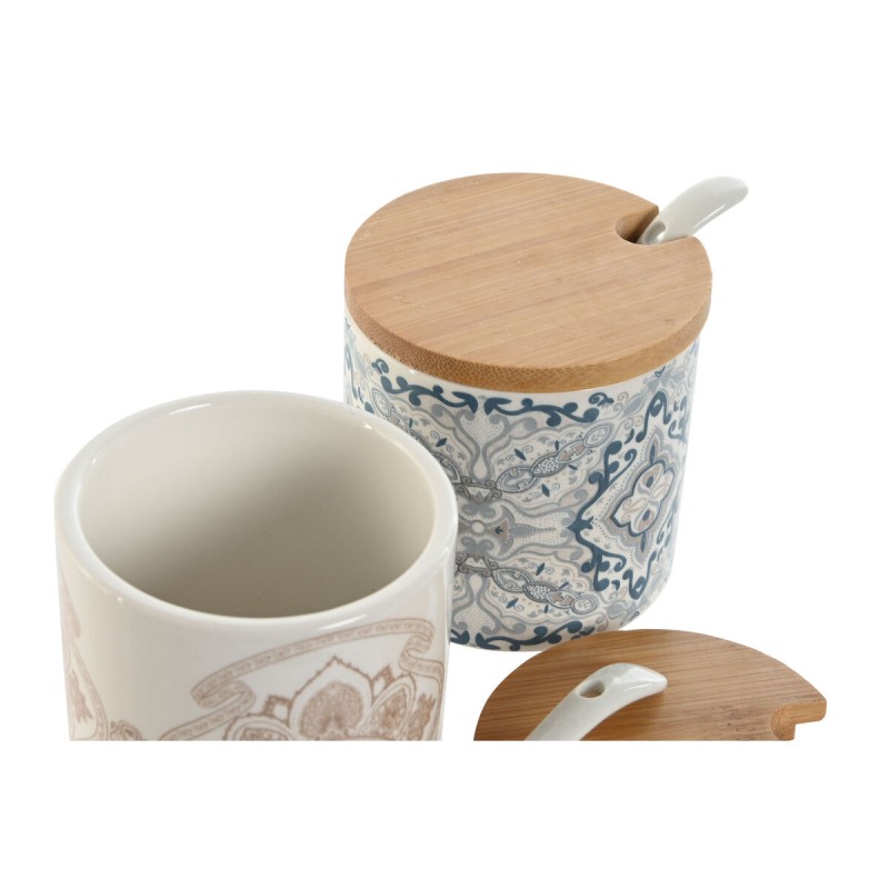 Sugar Bowl Home ESPRIT Blue Beige Pink Lilac Bamboo Dolomite 7,5 x 7,5 x 7,5 cm (2 Units)