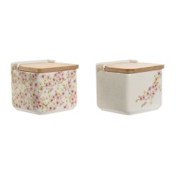 Salt Shaker with Lid Home ESPRIT White Pink Lilac Bamboo 750 ml 14 x 12,5 x 12 cm (2 Units)