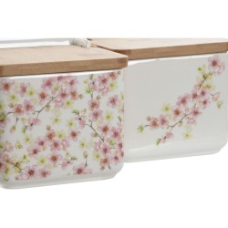 Salière avec couvercle Home ESPRIT Blanc Rose Lila Bambou 750 ml 14 x 12,5 x 12 cm (2 Unités)