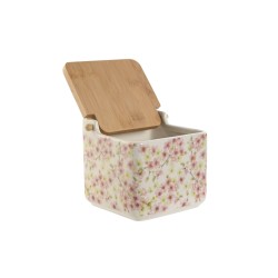 Salière avec couvercle Home ESPRIT Blanc Rose Lila Bambou 750 ml 14 x 12,5 x 12 cm (2 Unités)