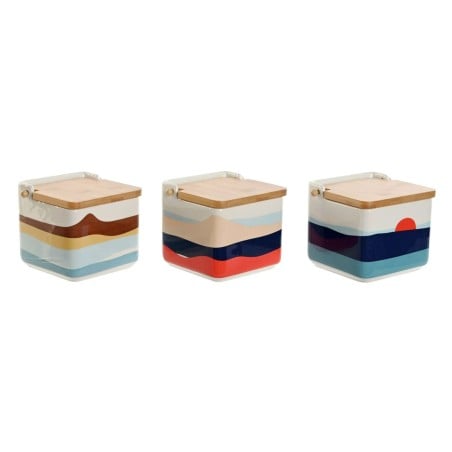 Salt Shaker with Lid Home ESPRIT Blue Green Pink Lilac Bamboo Tropical 750 ml 14 x 12,5 x 12 cm (3 Units)