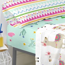 Fitted bottom sheet HappyFriday Moshi Moshi Cute Llamas Multicolour 90 x 200 x 32 cm