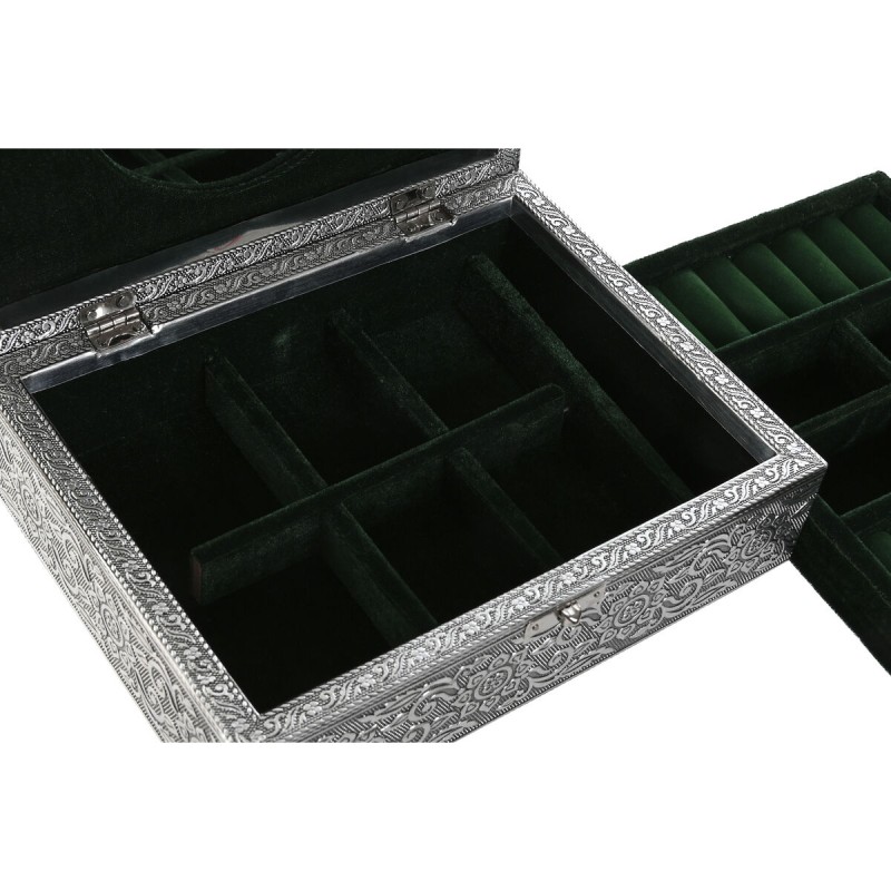 Jewelry box Home ESPRIT Green Silver Wood Aluminium 22,5 x 17,5 x 7,6 cm