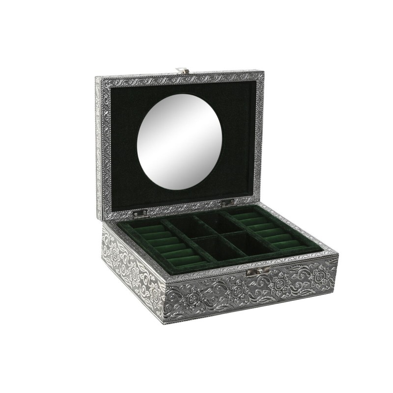 Jewelry box Home ESPRIT Green Silver Wood Aluminium 22,5 x 17,5 x 7,6 cm