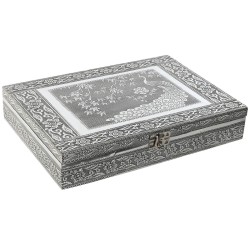 Jewelry box Home ESPRIT Green Silver Wood Aluminium 27,5 x 20 x 5,4 cm