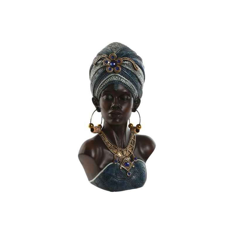 Deko-Figur Home ESPRIT Blau Schwarz Gold Afrikanerin 15 x 11 x 25 cm