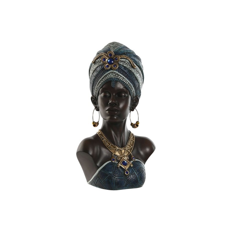 Deko-Figur Home ESPRIT Blau Schwarz Gold Afrikanerin 23 x 17 x 39 cm