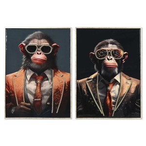 Painting Home ESPRIT polystyrene Canvas Modern Lacquered Chimpanzee 52,5 x 3 x 72,5 cm (2 Units)