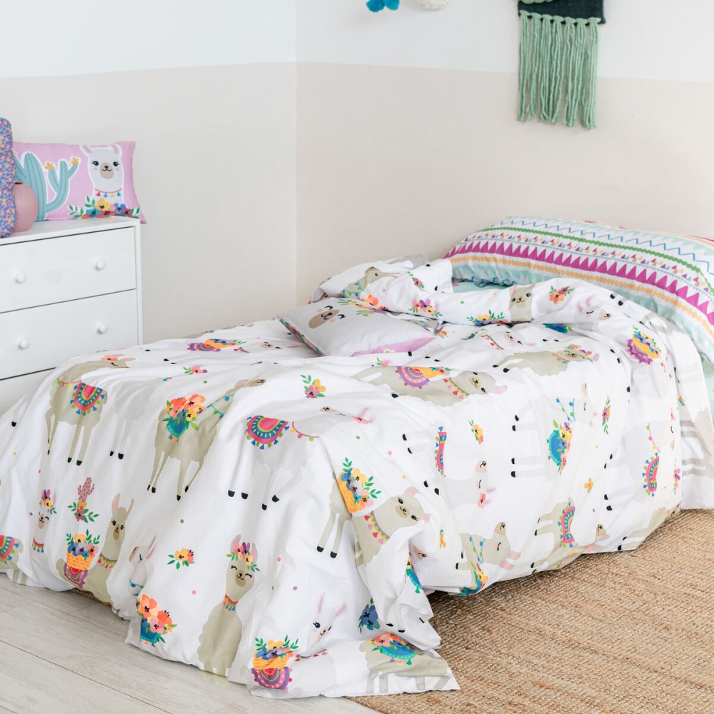 Duvet cover set HappyFriday Moshi Moshi Cute Llamas Multicolour 2 Pieces