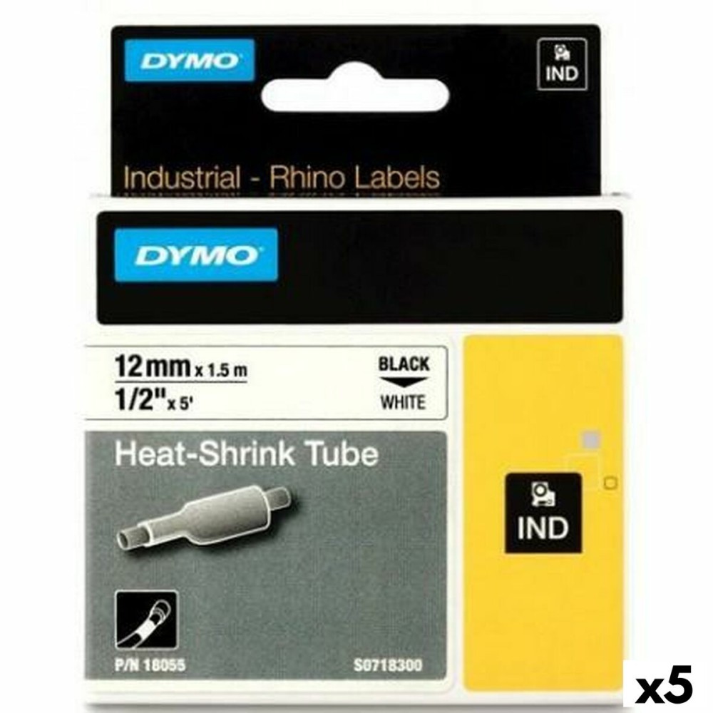 Ruban Laminé pour Etiqueteuses Rhino Dymo ID1-12 Blanc Noir 12 x 1,5 mm (5 Unités)