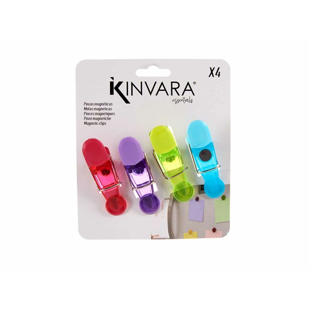 Bag Closing Clips Kinvara CH14812 Multicolour Natural rubber Plastic Magnetic 4 Pieces (12 Units)