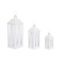 Lanterne Home ESPRIT Blanc Verre Fer Shabby Chic 20 x 20 x 55 cm (3 Pièces)