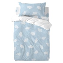 Parure de couette HappyFriday Basic Kids Bleu Lit de bébé 2 Pièces