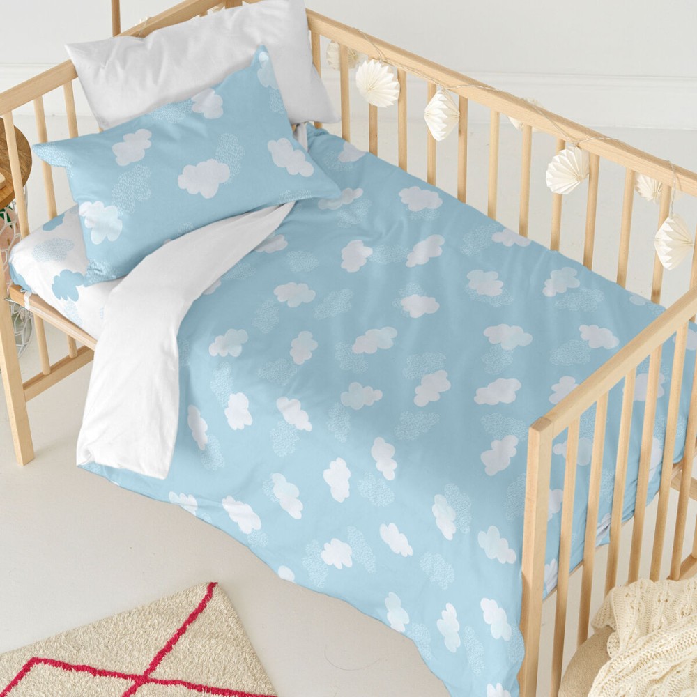 Parure de couette HappyFriday Basic Kids Bleu Lit de bébé 2 Pièces