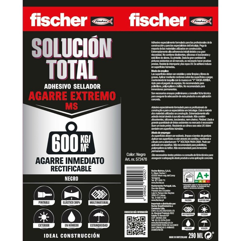 Scellant/Adhésif Fischer Solución Total 572475 Blanc 290 ml Extra-fort