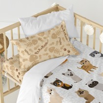 Duvet cover set HappyFriday Mr Fox Cats Multicolour Baby Crib 2 Pieces