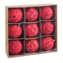 Boules de Noël Rouge Plastique Ø 8 cm 24 x 24 x 8 cm (9 Unités)