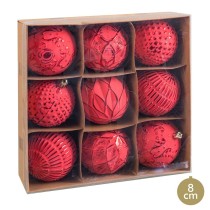 Boules de Noël Rouge Plastique Ø 8 cm 24 x 24 x 8 cm (9 Unités)