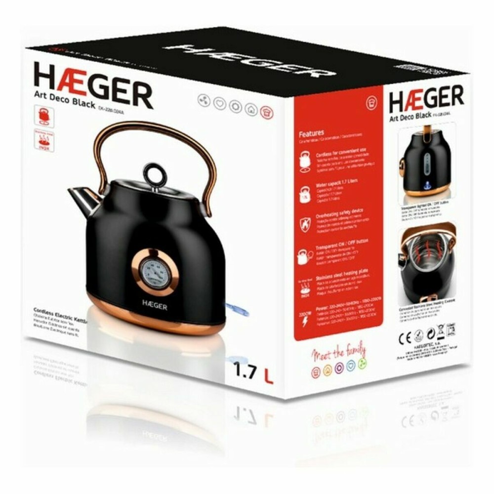 Bouilloire et Théière Haeger EK-22B.024A Noir Acier inoxydable 2200 W 1,7 L