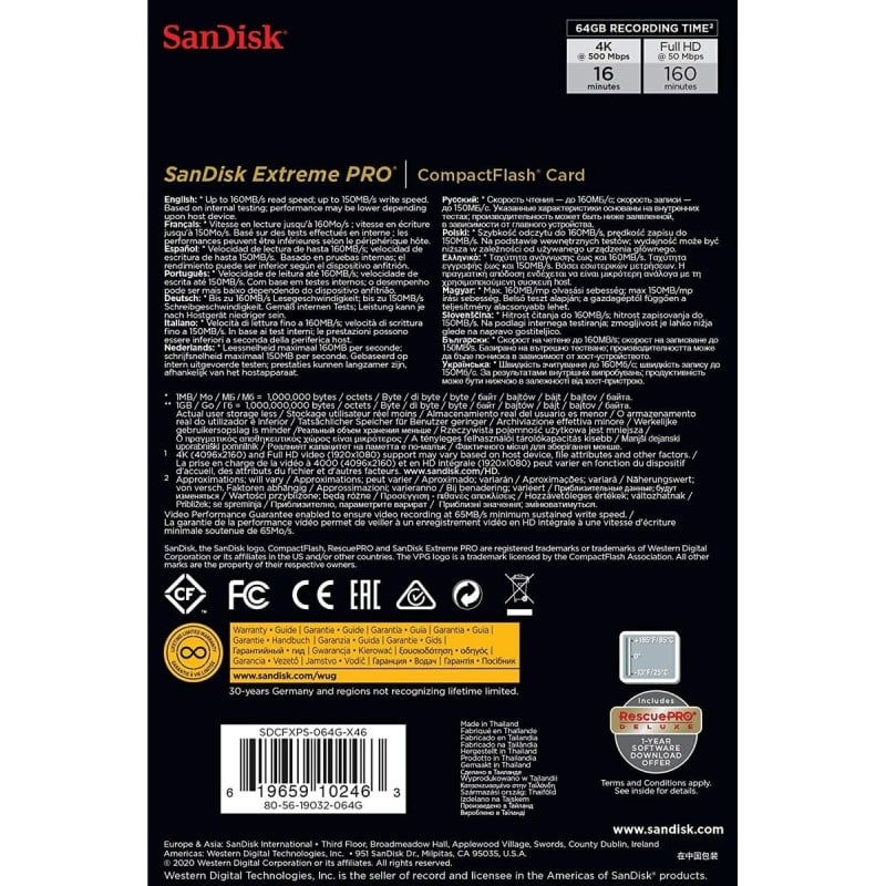 Memory Card CF SanDisk SDCFXPS-064G-X46