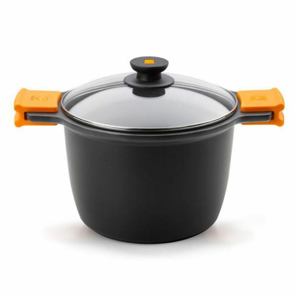 Marmite avec couvercle BRA A273905 Noir Noir/Orange Métal Aluminium Aluminium fondu (1 Unités)