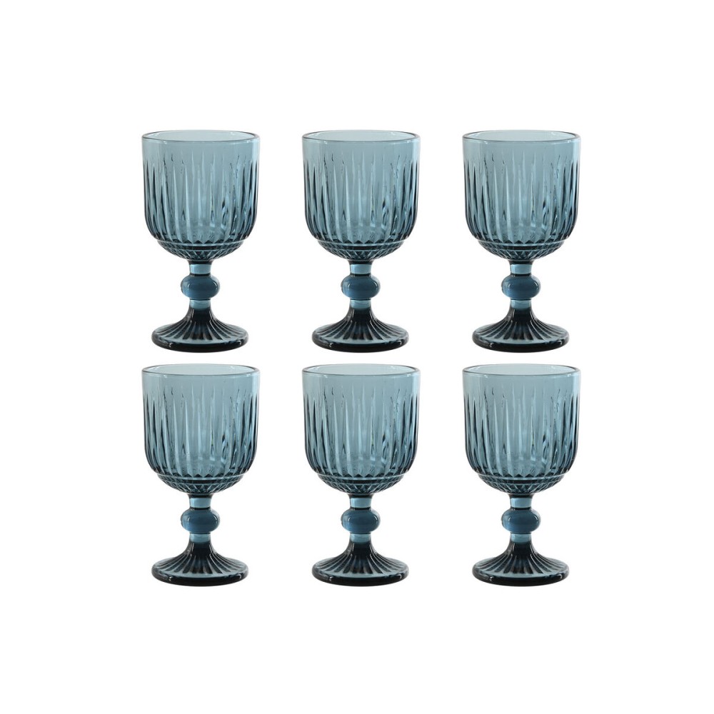 Set de Verres Home ESPRIT Bleu Verre 8 x 8 x 14,5 cm (6 Unités)