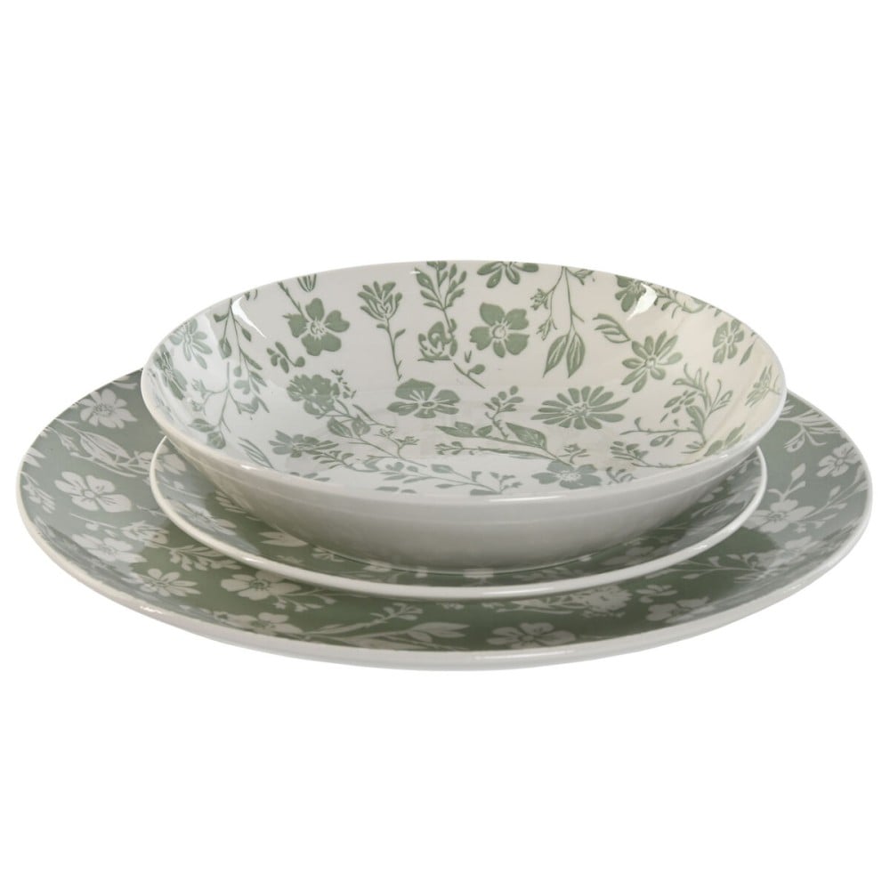 Dinnerware Set Home ESPRIT White Green Porcelain Floral 27 x 27 x 2 cm 18 Pieces