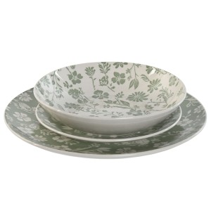 Dinnerware Set Home ESPRIT White Green Porcelain Floral 27 x 27 x 2 cm 18 Pieces