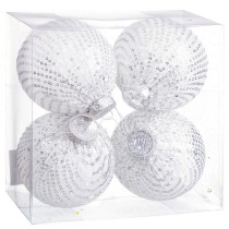 Boules de Noël Blanc Argenté Plastique Tissu Paillettes 10 x 10 x 10 cm (4 Unités)