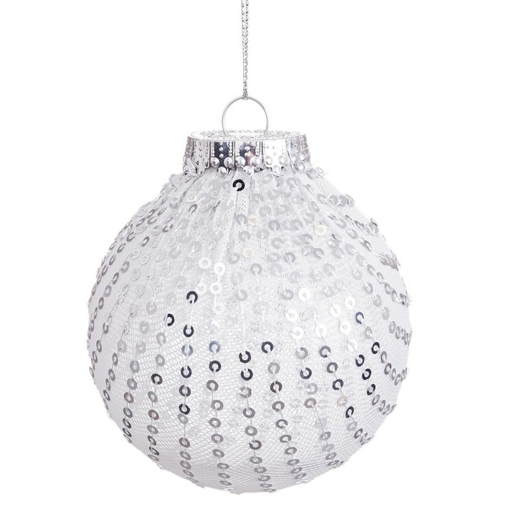 Christmas Baubles White Silver Plastic Fabric Sequins 10 x 10 x 10 cm (4 Units)