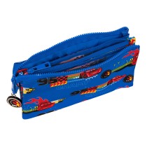 Trousse Fourre-Tout Triple Cars Race ready Bleu 22 x 12 x 3 cm