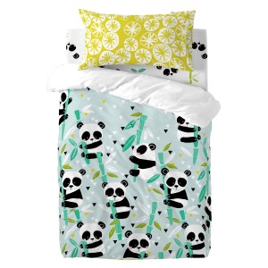 Bettbezug-Set HappyFriday Moshi Moshi Panda Garden Blue Blau Babybettchen 2 Stücke