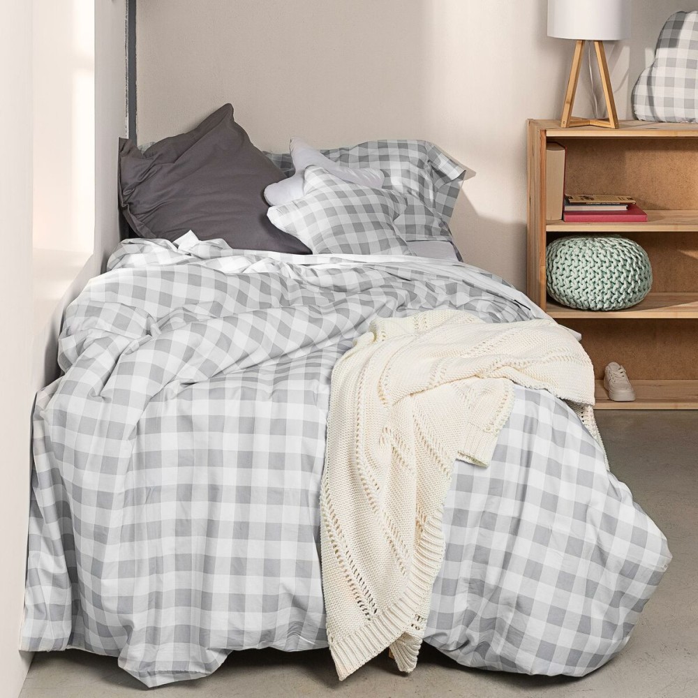 Duvet cover set HappyFriday Basic Kids Grey Single Gingham 2 Pieces