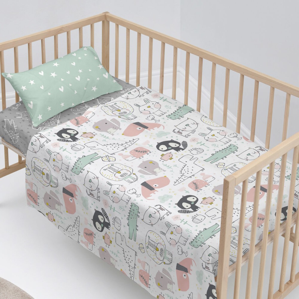 Bedding set HappyFriday Moshi Moshi Best buddies  Multicolour Baby Crib 2 Pieces