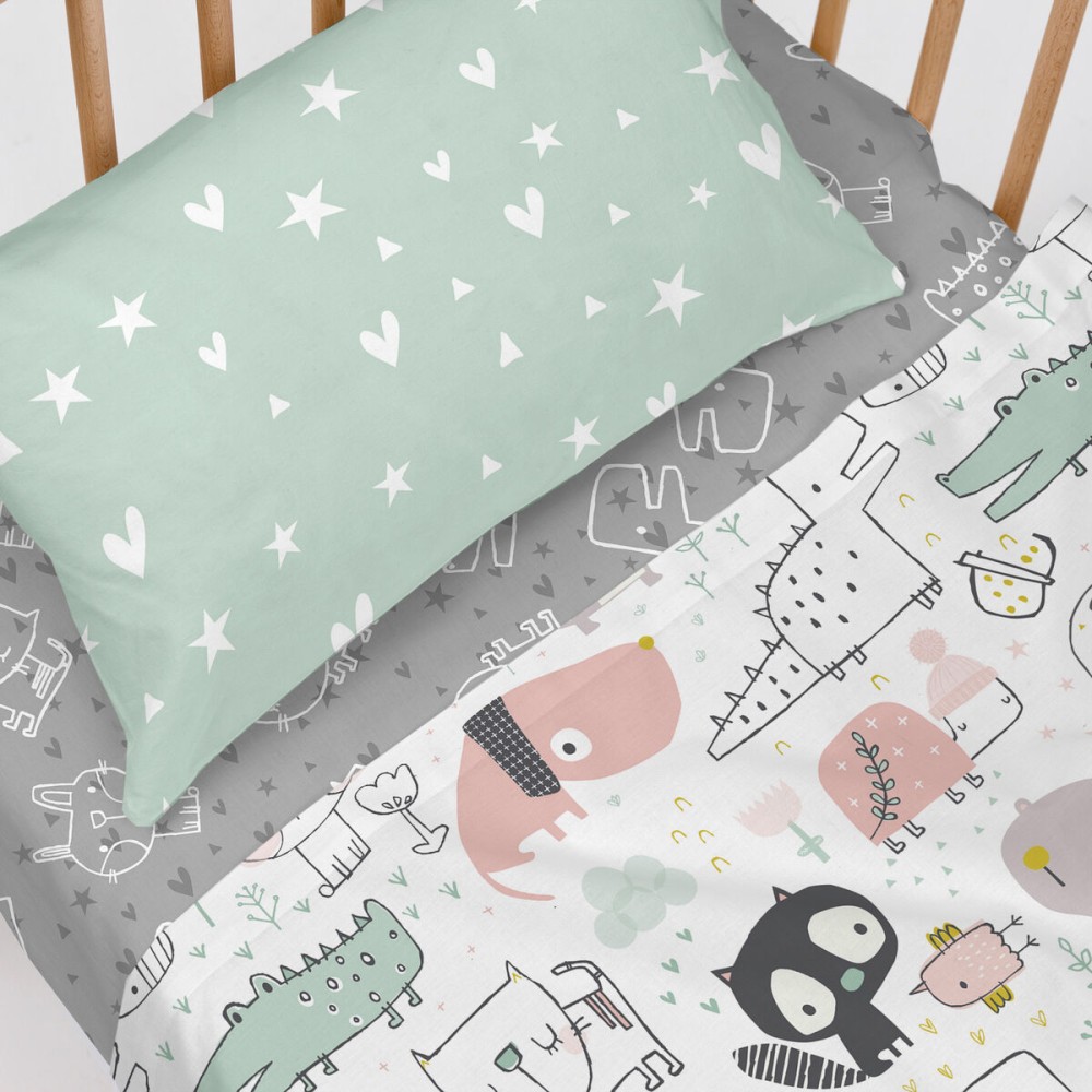 Bedding set HappyFriday Moshi Moshi Best buddies  Multicolour Baby Crib 2 Pieces