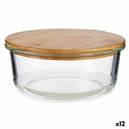 Panier-repas rond avec couvercle Bambou 17 x 7 x 17 cm (12 Unités)