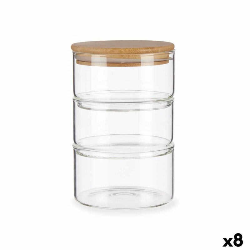 Stapelbares luftdichtes Küchenbehälterset Durchsichtig Bambus 1,2 L 11,2 x 17,5 x 11,2 cm (8 Stück)