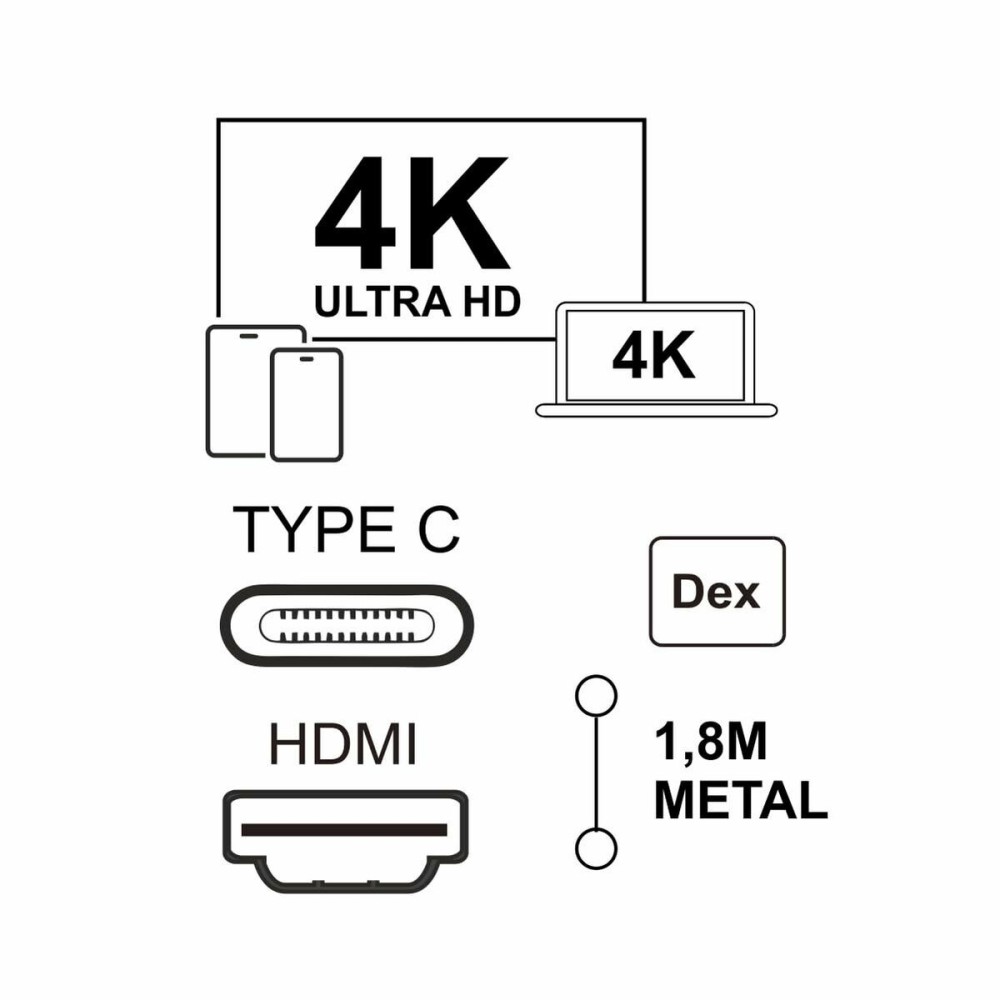 Câble USB-C vers HDMI Silver HT LOGAN Noir