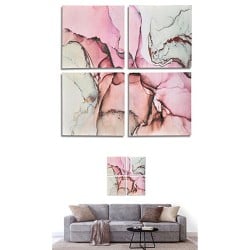 Jeu de 4 tableaux Toile Rose Marbre 35 x 7 x 35 cm (6 Unités)