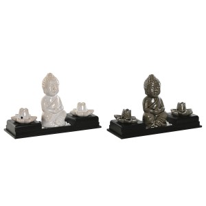 Burner Home ESPRIT Ceramic MDF Wood Buddha 24 x 8 x 14 cm (2 Units)