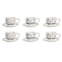 Lot de tasses avec soucoupes DKD Home Decor Bleu Blanc Métal Dolomite 180 ml 20 x 18 x 20 cm