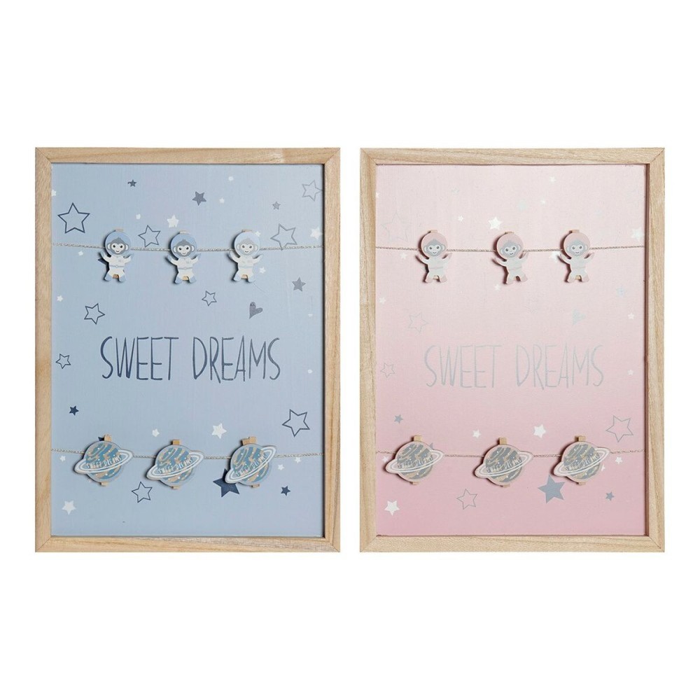 Cadre Photos avec Pinces DKD Home Decor Sweet Dreams Bois Bois MDF 40 x 40 x 3 cm (2 Unités)