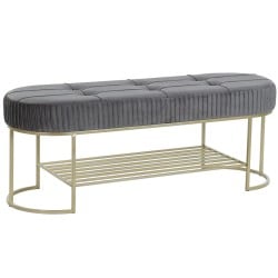 Hocker DKD Home Decor Grau Gold Metall 120 x 40 x 45 cm